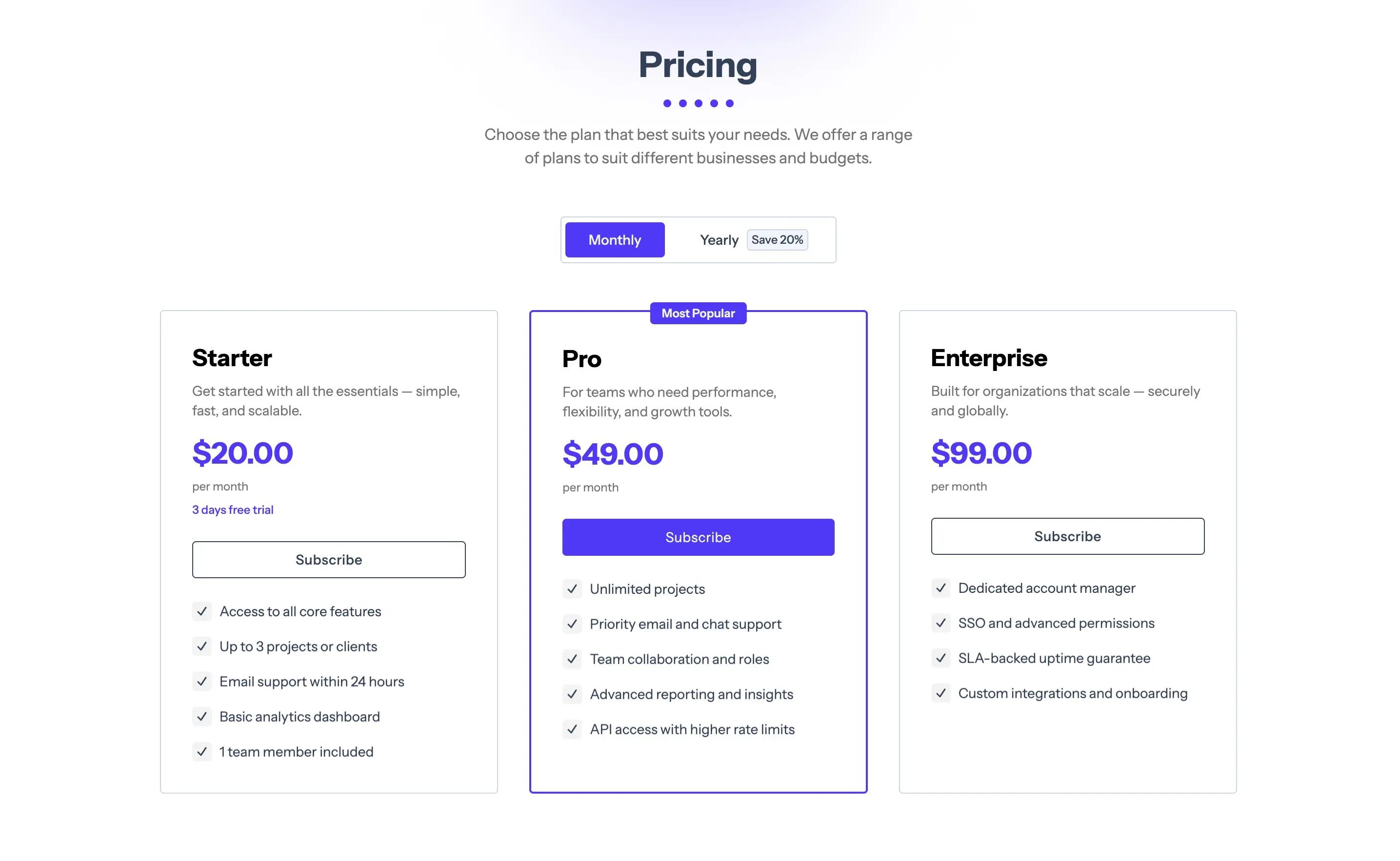 Pricing Page